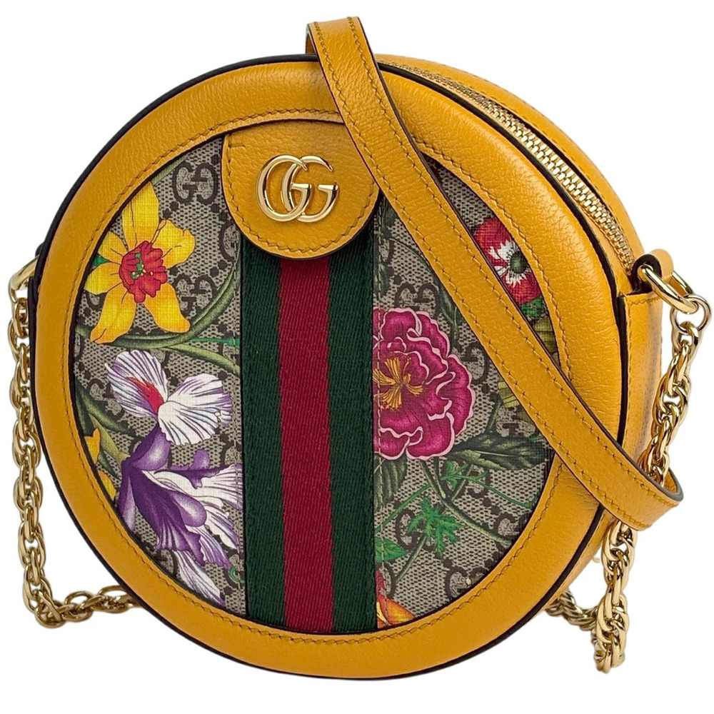Gucci Ophidia GG Flora Flower Shoulder Bag Sherry Web Beige Cream Yellow